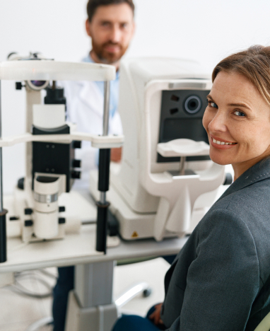 Man checking eyeglasses at Big City Optical<br />
