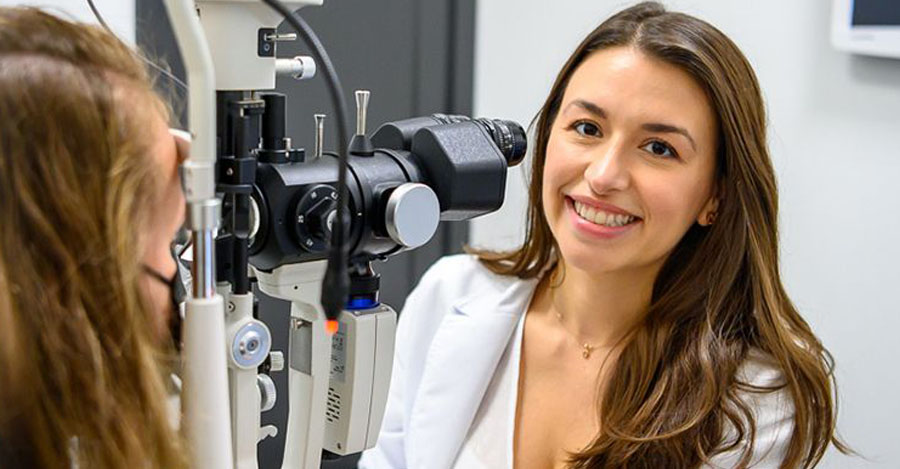 Woman getting her eyes checked at Big City Optical.