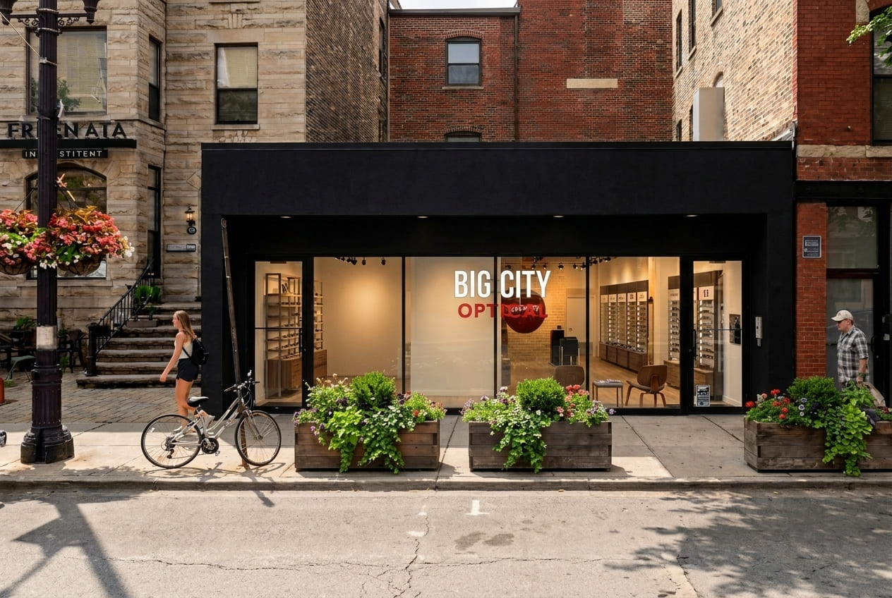 location-hero-mobile-bco Big City Optical eye doctor storefront in Lincoln Park, Chicago at Clark & Fullerton, in Chicago IL.